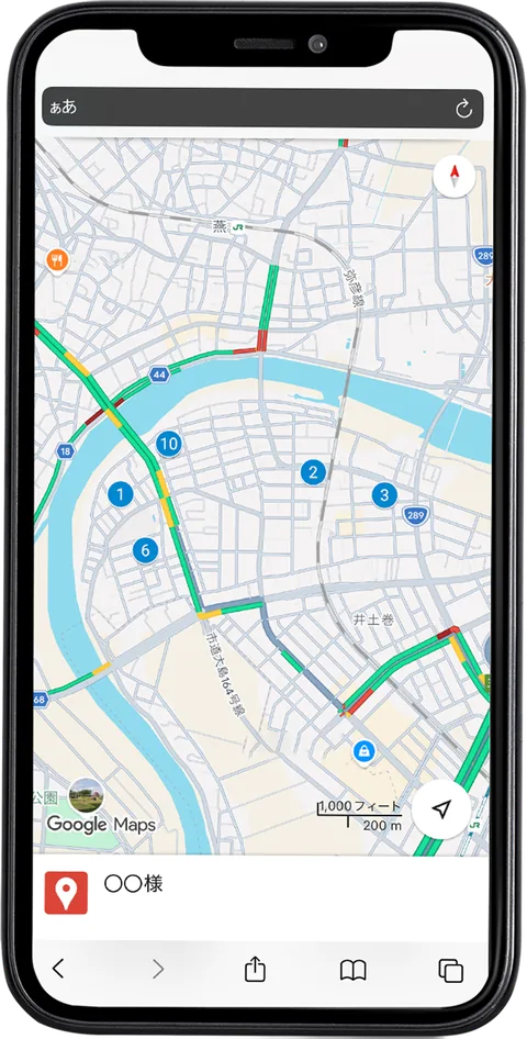 お渡しするGoogleマップのイメージ。候補地が番号付きのピンで並んでいる